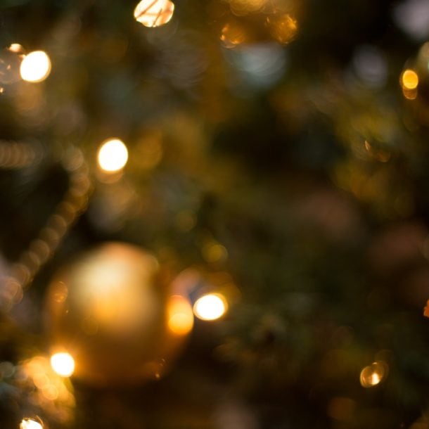 gold and white baubles in tilt shift lens